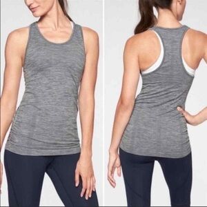 Athleta Fastest Track Scrunch Ruched Charcoal Gray Racerback Tank Top Size XS